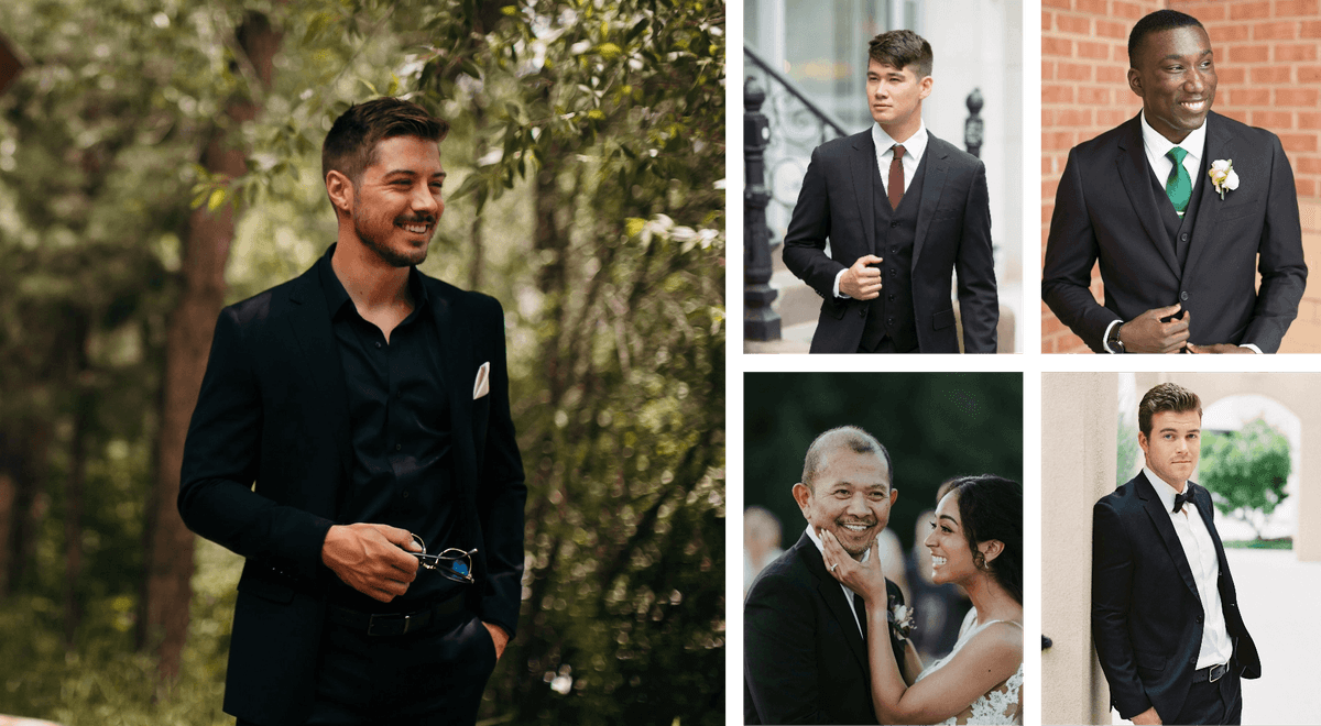 Real wedding photos and photoshoots of men in black suits