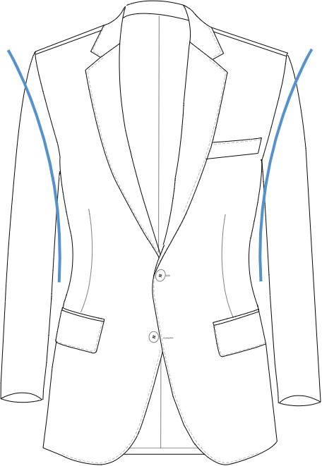 Women's suit jacket illustrated to show hourglass shape of feminine cut blazer.