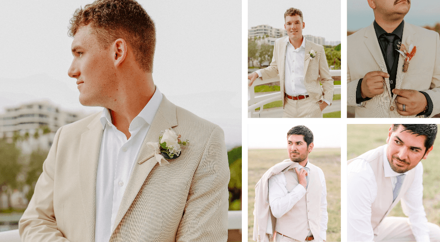 Real wedding photos and photoshoots of men in tan suits
